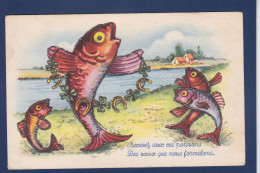 CPA 1 Euro Poisson Position Humaine Illustrateur écrite Prix De Départ 1 Euro Paillettes En Relief - Poissons Et Crustacés