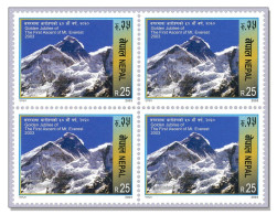 Nepal 2003 Mountains Berge Golden Jubilee First Ascent Mt. Everest 8848m MNH ** Block Of Four - Népal