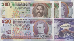 Barbados: Central Bank Of Barbados, Lot With 5 Banknotes, 2007-2013 Series, Incl - Barbados (Barbuda)