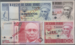 Cape Verde: Banco De Cabo Verde, Lot With 4 Specimens, With 100 Escudos 1977 Wit - Capo Verde