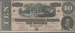 Confederate States Of America: 10 Dollars, February 17th 1864, P.68, Very Nice C - Valuta Della Confederazione (1861-1864)