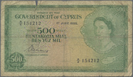 Cyprus: Government Of Cyprus, Lot With 3 Banknotes, 1943-1955 Series, Including - Cyprus