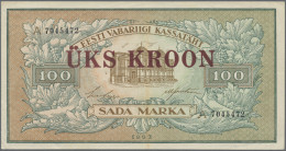 Estonia: Eesti Vabariigi Kassatäht, 1 Kroon Overprint On 100 Marka 1923 (1928), - Estonie