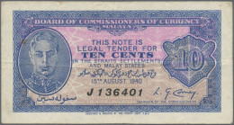 Malaya: Board Of Commissioners Of Currency – Malaya, 10 Cents, 15th August 1940, - Maleisië