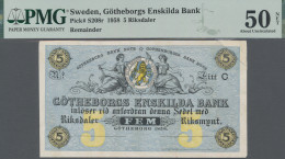 Sweden: Göteborgs Enskilda Bank, 5 Riksdaler 1858 Unsigned Remainder, P.S208r, C - Suecia