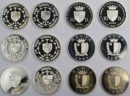 Andorra: Lot 8 Silbermünzen Zu 10 Diners Mit Aufschrift ECU Und EURO 1991-1999. - Andorra