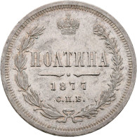 Russland: Alexander II. 1854-1881: Poltina (½ Rubel) 1877 СПБ-HI - St. Petersbur - Russland