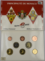 Monaco: Rainier II. 1949-2005: Off. KMS 2002 Mit 8 Münzen 1 Cent Bis 2 Euro. Seh - Monaco