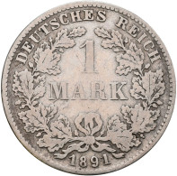 Umlaufmünzen 1 Pf. - 1 Mark: 1 Mark 1891 D / Kursmünze. Jaeger 17, Seltener Jahr - Taler Et Doppeltaler