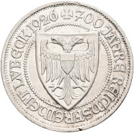 Weimarer Republik: 3 Reichsmark 1926 A, Lübeck, Jaeger 323, Kleiner Randfehler, - Sonstige & Ohne Zuordnung