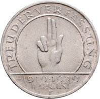 Weimarer Republik: 3 Reichsmark 1929 F, Schwurhand, Jaeger 340 + 5 Reichsmark 19 - Sonstige & Ohne Zuordnung