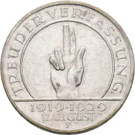 Weimarer Republik: 3 Reichsmark 1929 F, Schwurhand, Jaeger 340, Kleiner Randfehl - Other & Unclassified