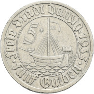 Danzig: 5 Gulden 1935 Kogge. Jaeger D19. 11,08 G. Nickel. Kratzer, Sehr Schön+. - Sonstige & Ohne Zuordnung