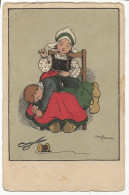 1199 - Fillette Recousant Le Pantalon D'un Jeune Garçon Au Verso : Publicité "Grand Hôtel Victoria Amsterdam" - Parkinson, Ethel