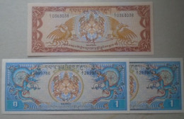 BHUTAN, P 5 + 7, 1 + 5 Ngultrum , ND 1981 , UNC, 2 + 1 Notes - Bhután