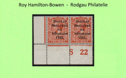 1922 Thom "black" 2d Die II S22 Perf. Control Pair, Left Stamp With Missing "V" In Watermark.  Extremely Rare! - Unused Stamps