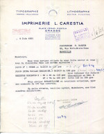 FACTURE.06.GRASSE.TYPOGRAPHIE.LITHOGRAPHIE.IMPRIMERIE L.CARESTIA PLACE CESAR OSSOLA. - Imprenta & Papelería