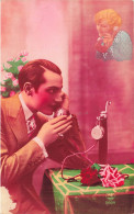 PHOTOGRAPHIE - Homme Au Téléphone - Portrait - Colorisé -  Carte Postale Ancienne - Photographs