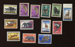 6/17 + 16a **.  KATANGA Animaux 13v Complet.  Cote 78,--€. Postfris MNH - Katanga