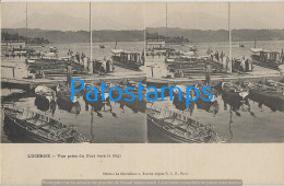 214025 SWITZERLAND LUCERNE VIEW OF PORT & BOAT STEREO VIEW POSTAL POSTCARD - Port