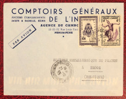 Cambodge, Divers (1ère émission) Sur Enveloppe TAD Phnom Penh 21.10.1955, Pour La France - (B1732) - Cambodge