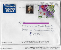 USA 2013 Airmail Cover Sent From Reno To Brazil Stamp George Washington Forever Flower 1st Class Electronic Sorting - Covers & Documents