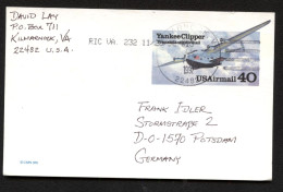 UXC25 Air Mail Postal Card NONPHILATELIC Used Kilmarnock VA To GERMANY 1992 Cat.$28.00 - 1981-00