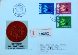 PORTUGAL1965, FDC CIRCULATE, REGISTER COVER, USED TO USA, 3 DIFFERENT EUROPA STAMP, LISBOA CITY CANCEL - Andere & Zonder Classificatie