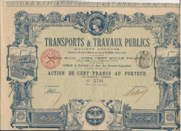 TRANSPORTS ET TRAVAUX PUBLICS - BELLE ACTION DE 100 FRS ILLUSTREE - ANNEE 1900 - Transportmiddelen