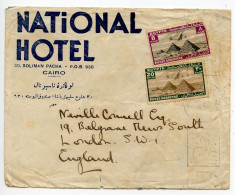 Egypt 1936 Airmail Cover - Cairo, National Hotel To London, England; Scott C13 & C16 - Cartas & Documentos