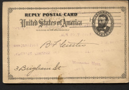 UY1r Reply Card Worcester MA 1892 - ...-1900