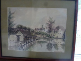 La Ferté Alais La Gatine 91 Essonne Pierrard Aquarelle 53 Cm X 43 Cm - Acquarelli