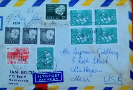 SWEDEN 1964, COVER USED TO USA, 10 STAMP ICE-HOCKEY PLAYER,  NOBEL PRIZE WINNERS, KING GUSTAV, BOOKLET PANE, HUSKVARNA C - Autres & Non Classés