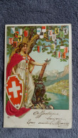 CPA FANTAISIE FEMME ANTIQUE BLASONS DES CANTONS DE SUISSE BOUCLIER HACHE DECOR MONTAGNE GAUFFREE - St. Anton