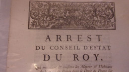 1730  Bruay-en-Artois  ARREST CONSEIL ETAT DU ROY DROIT DE PEAGE SUR CHEMIN QUI CONDUIT DE VALENCIENNES A CONDE - Historische Dokumente