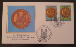 SD)1987, VATICAN CITY, ON FIRST DAY OF ISSUE, COINS, 8TH CENTARY OF THE EVANGELIZATION OF LATVIA, FDC, - Cartas & Documentos