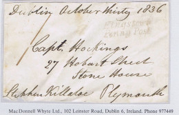 Ireland County Dublin 1836 Italic "Kingstown/Penny Post" On Free Front To Plymouth - Prephilately