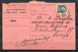 1923 Ontvangkaart Gefr. 50c Albert I + Fiscale Zegel Op Rug - Stempel ISEGHEM - 1921-1925 Petit Montenez