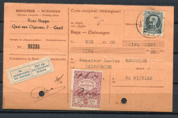 1923 Ontvangkaart Gefr. 50c Albert I + Fiscale Zegel + Strookje - Stempel GENT GAND 1 - 1921-1925 Petit Montenez