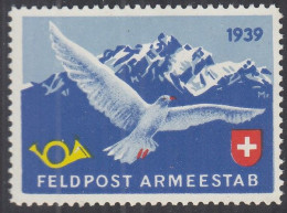SCHWEIZ Soldatenmarke: Felpost Armeestab, Taube, 1939, Ungebraucht - Etichette