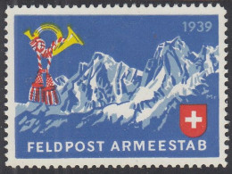 SCHWEIZ Soldatenmarke: Felpost Armeestab, Berge, 1939, Ungebraucht - Etichette