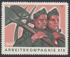 SCHWEIZ Soldatenmarke: Arbeitskompagnie 213, 1940, Ungebraucht - Vignetten