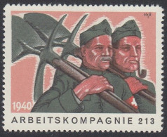 SCHWEIZ Soldatenmarke: Arbeitskompagnie 213, 1940, Ungebraucht - Etichette