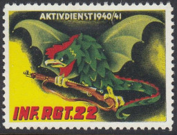 SCHWEIZ Soldatenmarke: Infanterie Regiment 22, Aktivdienst, 1940/41, Ungebraucht - Vignetten