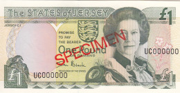 Jersey Banknote (Pick 15s) One Pound SPECIMEN Overprint Code UC - Superb UNC Condition - Jersey