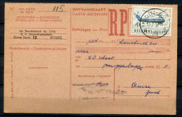 1957 Ontvangkaart Gefr 4Fr Nr 1012 SABENA Sikorski - Stempel BRUSSEL 28 - Storia Postale