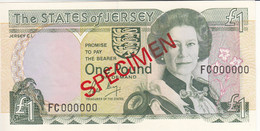Jersey Banknote One Pound SPECIMEN Overprint Code FC - Superb UNC Condition - Jersey
