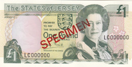 Jersey Banknote One Pound SPECIMEN Overprint Code LC - Superb UNC Condition - Jersey