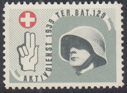 SCHWEIZ Soldatenmarke: TER. BAT. 129, Aktivdienst 1939, Ungebraucht - Labels