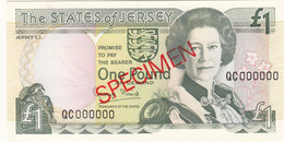 Jersey Banknote One Pound SPECIMEN Overprint Code QC - Superb UNC Condition - Jersey